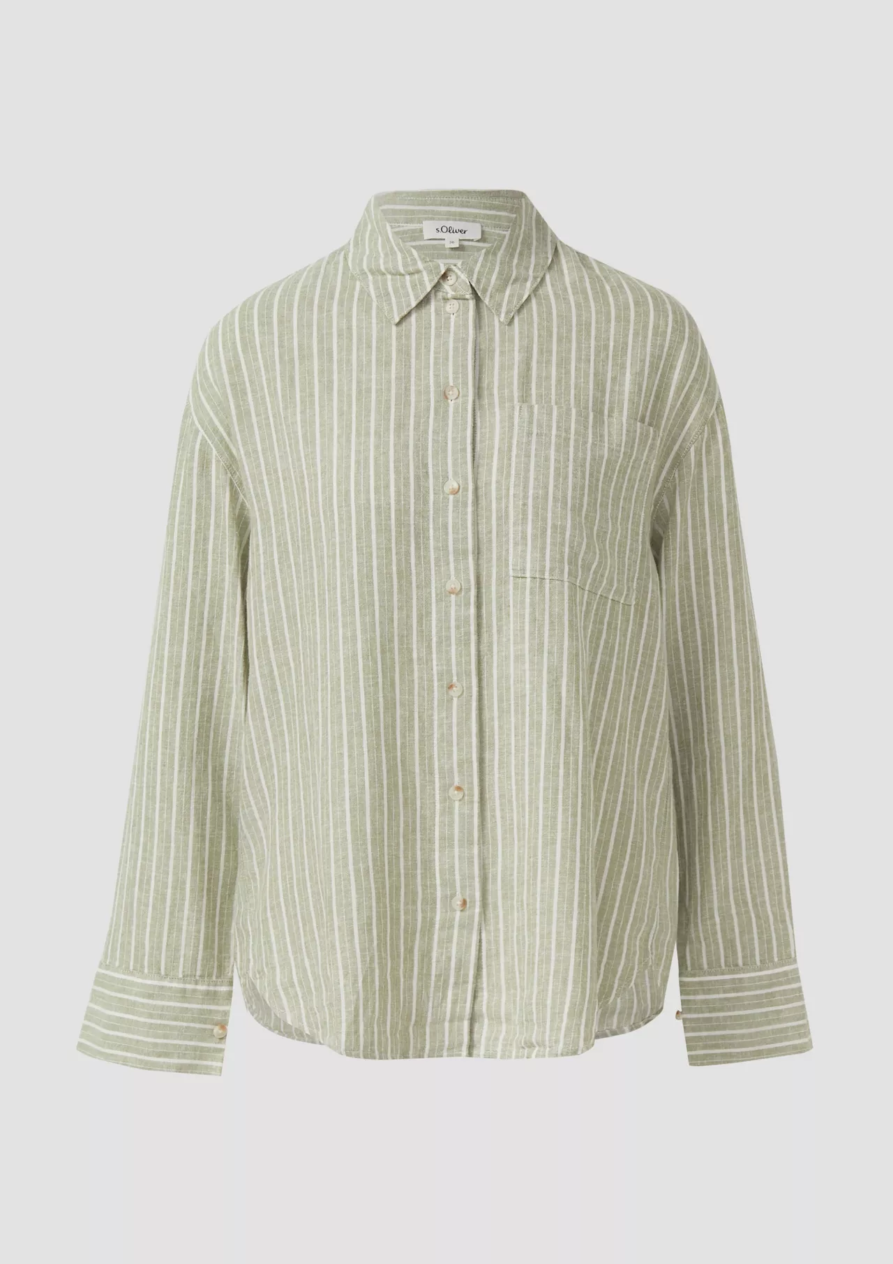 S. Oliver Linenmix Striped Blouse - Olive Green