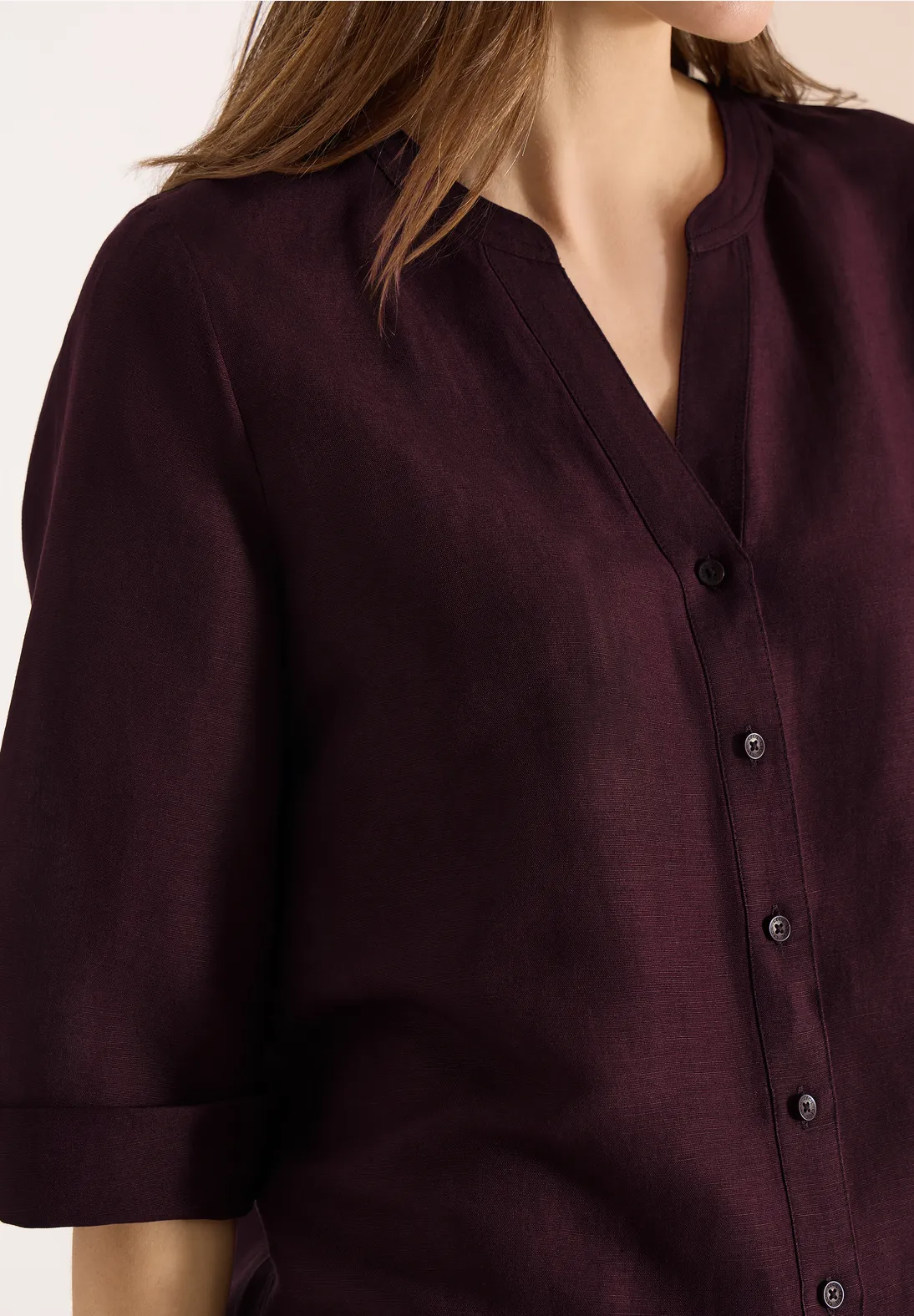 Cecil Linen Mix Blouse - Rich Burgundy