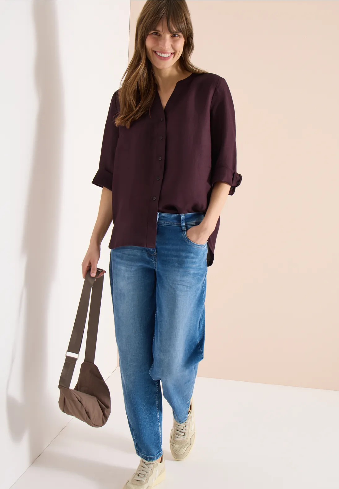 Cecil Linnenmix Blouse - Rich Burgundy