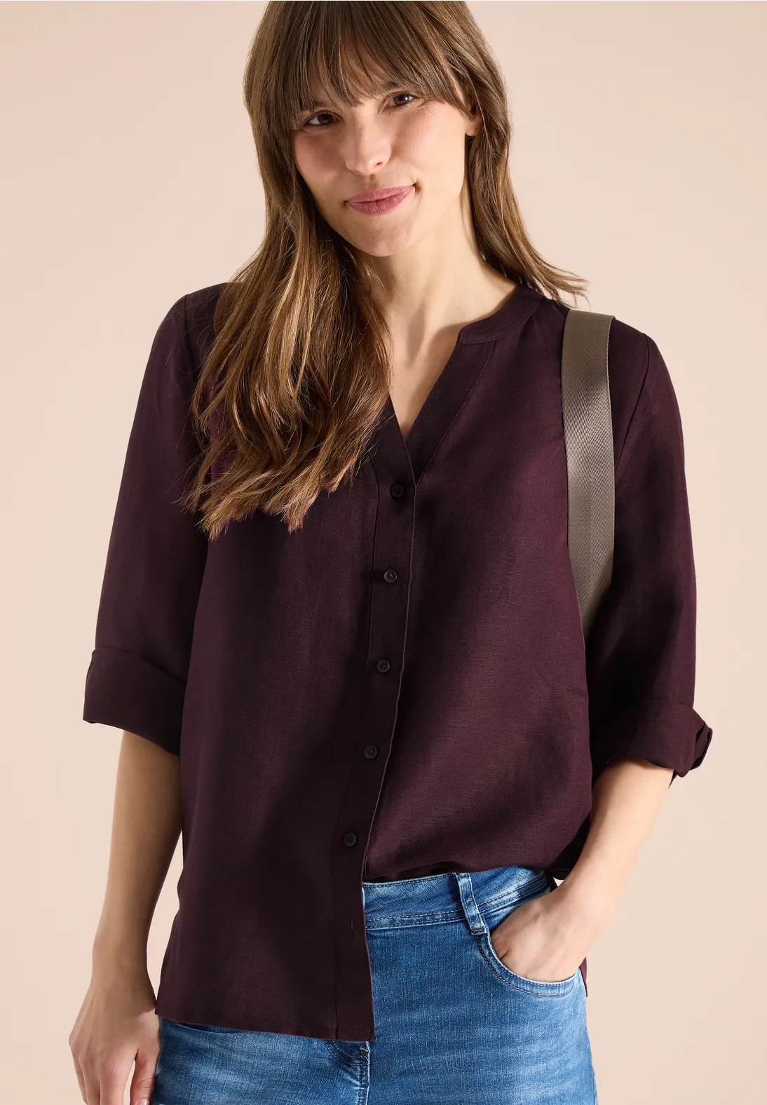 Cecil Linen Mix Blouse - Rich Burgundy
