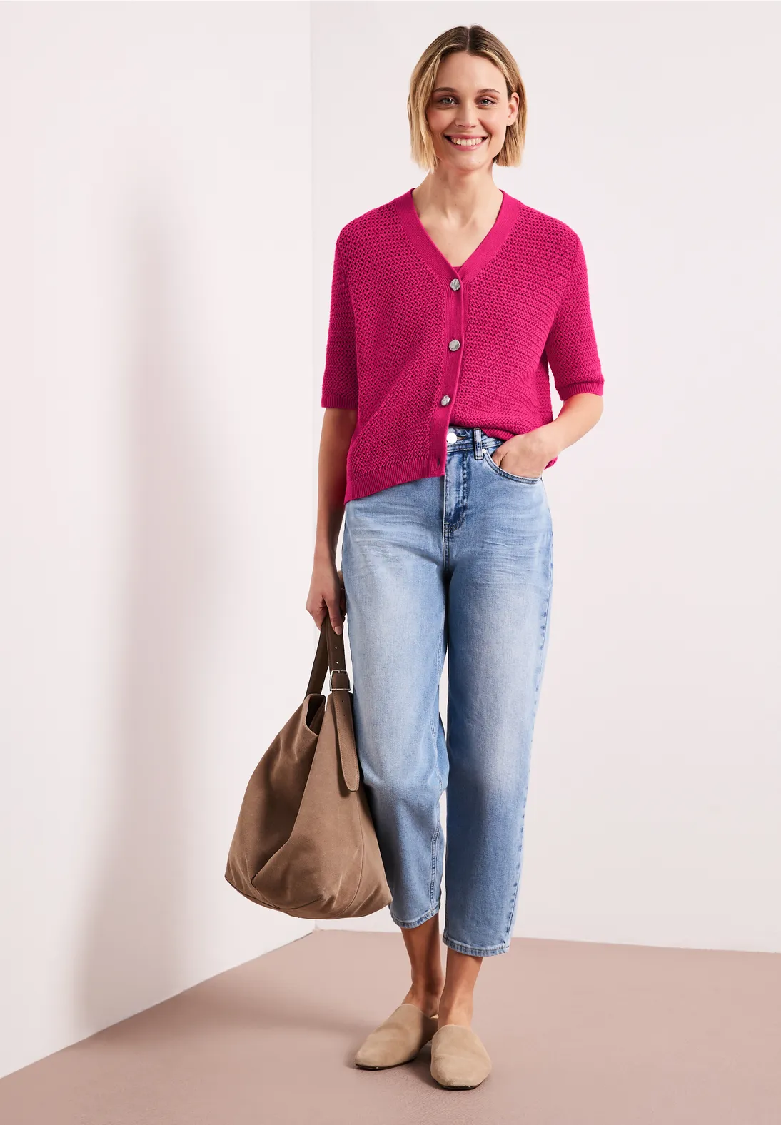 Street One Struktur Cardigan - Magenta Dream