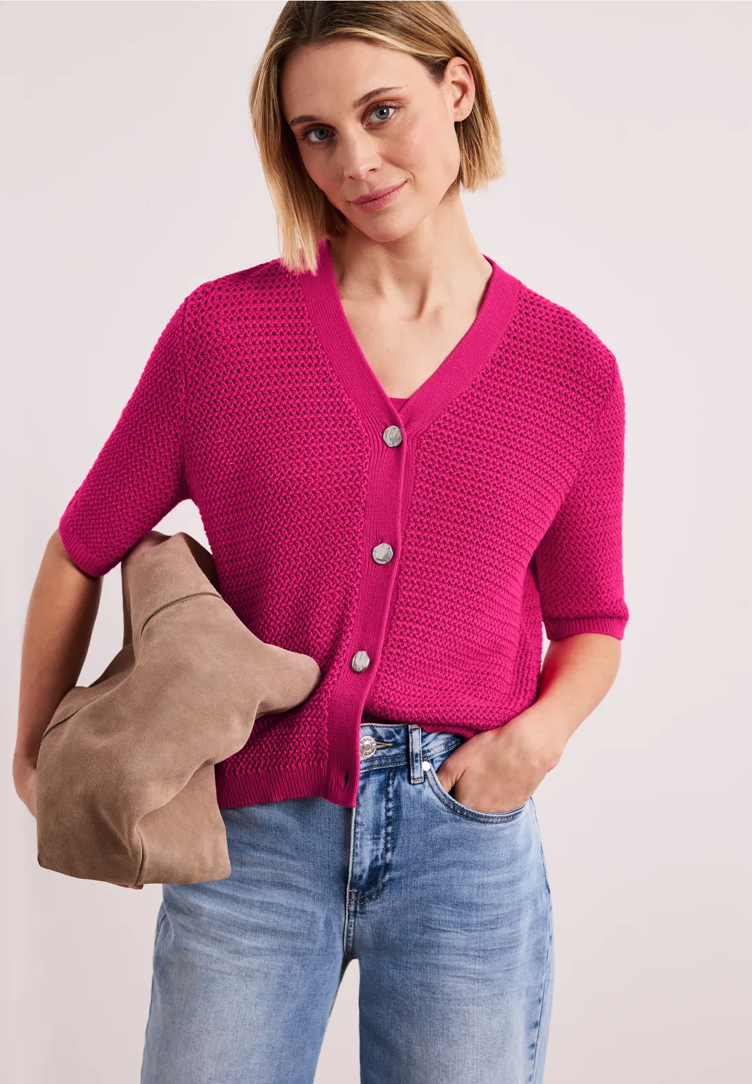 Street One Struktur Cardigan - Magenta Dream