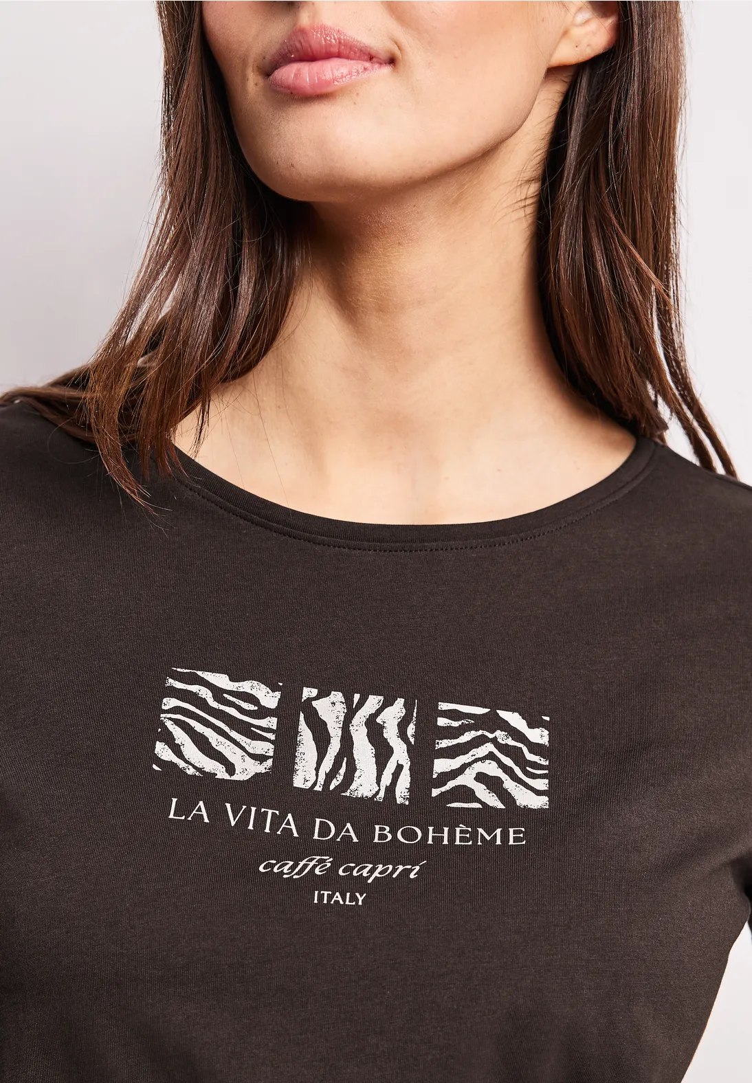 Street One Shirt met Frontprint - Espresso Brown