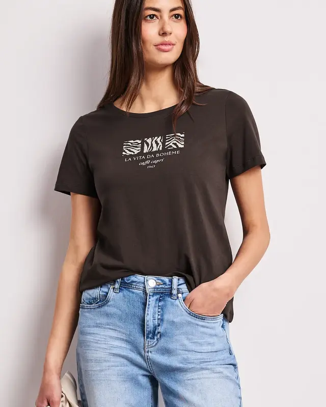 Street One Shirt met Frontprint - Espresso Brown