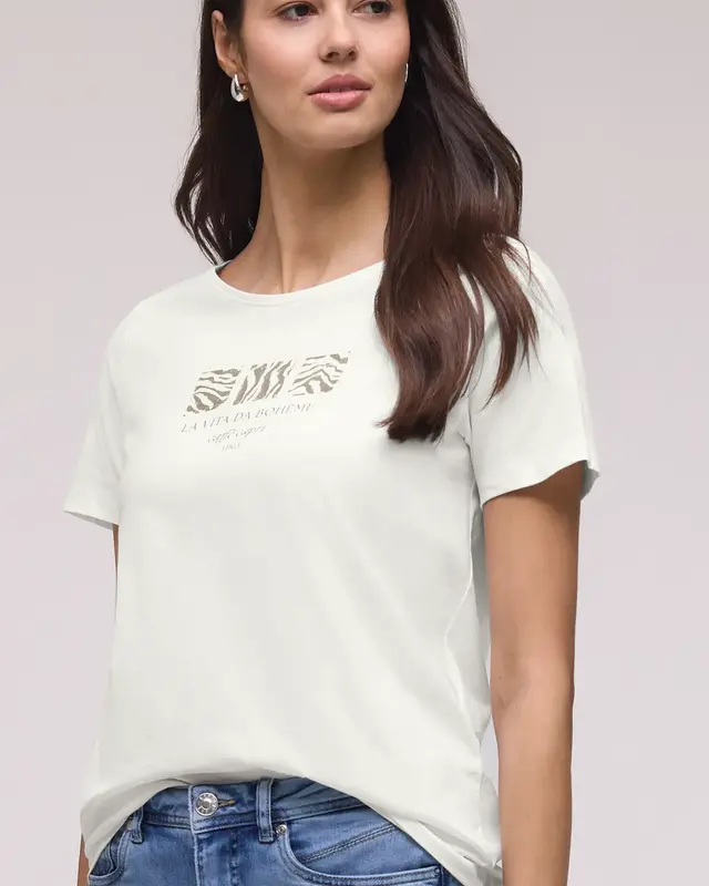 Street One Shirt met Frontprint - Off White