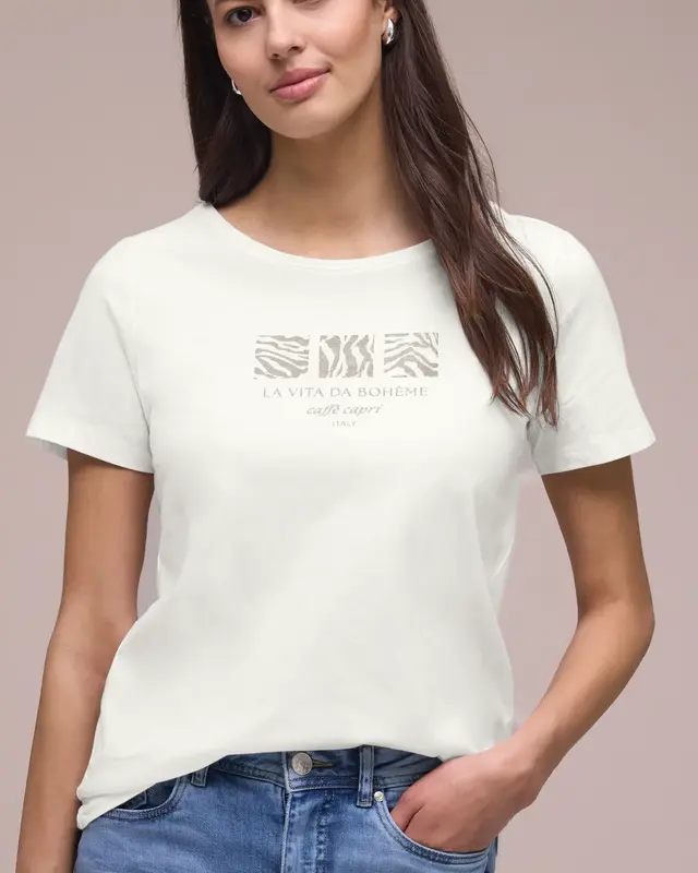 Street One Shirt met Frontprint - Off White