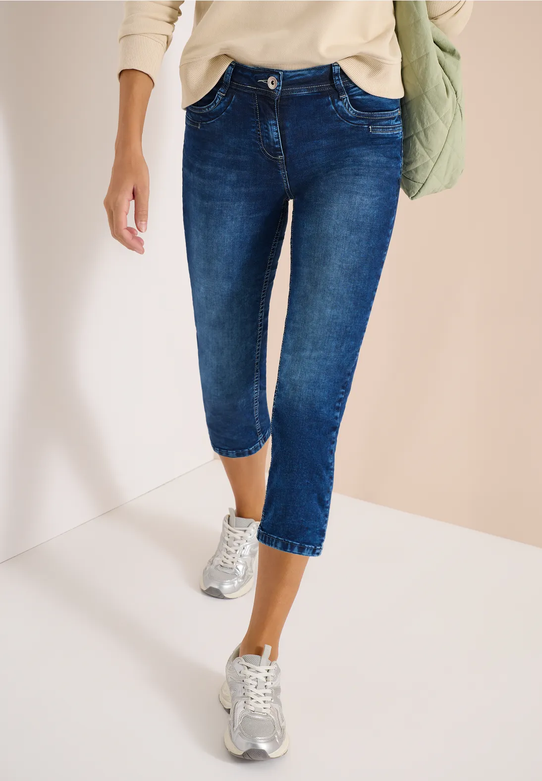 Cecil 3/4-Jeans Scarlett - Mid Blue Used Wash