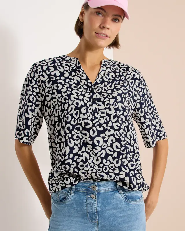 Cecil Blouse with Leo Print- Universal Blue
