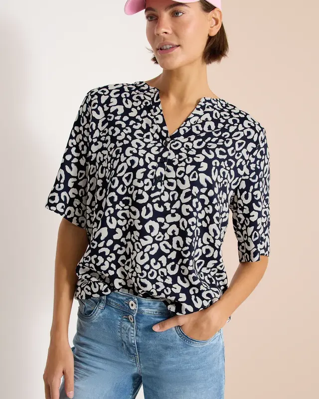 Cecil Blouse with Leo Print- Universal Blue