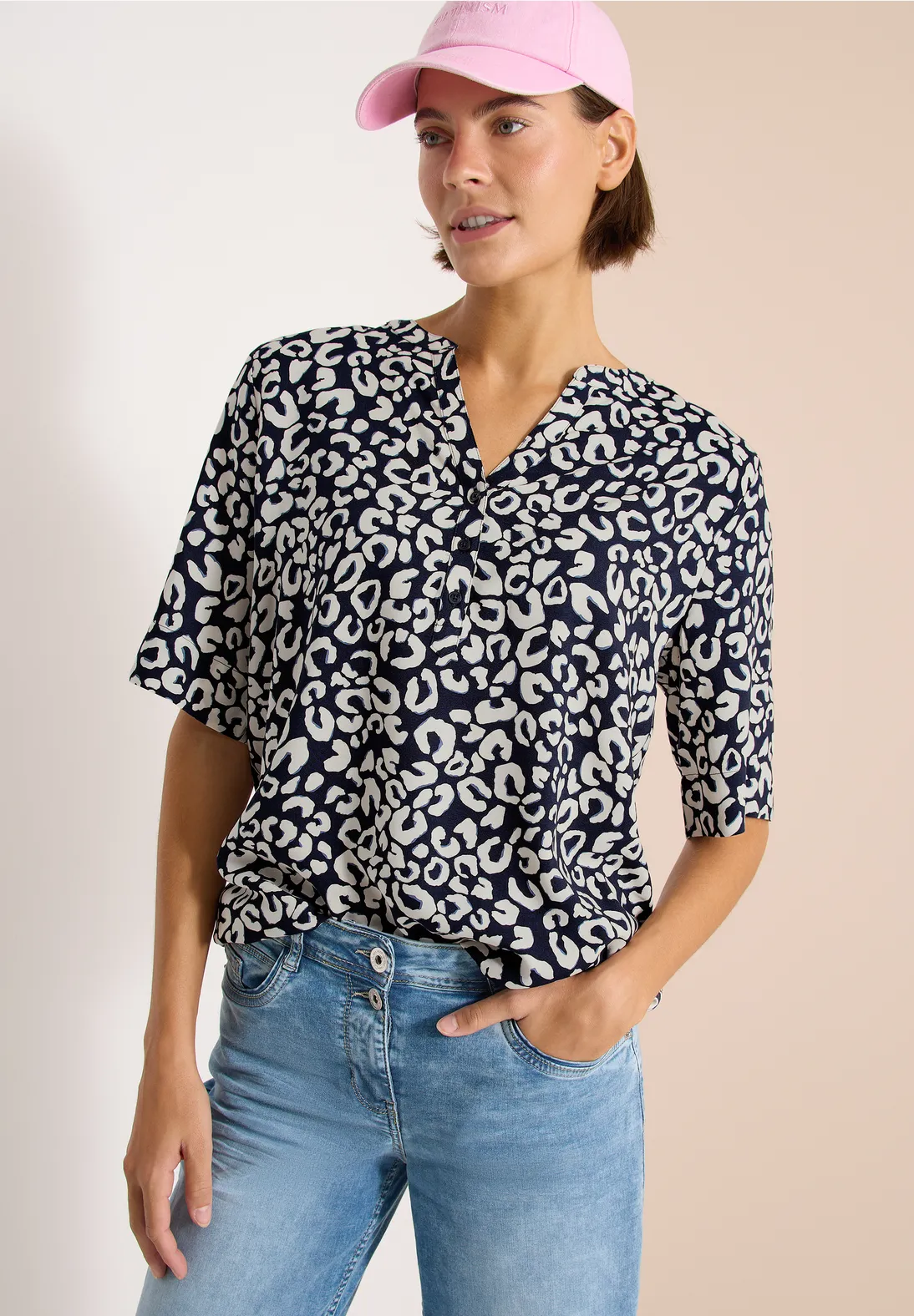 Cecil Blouse with Leo Print- Universal Blue