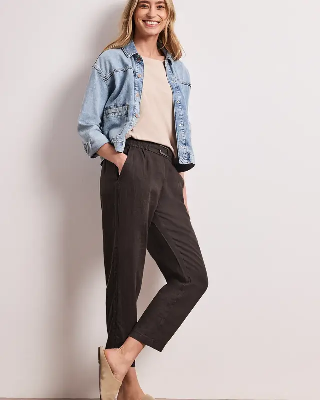 Street One Linnen Broek met Gesp - Espresso Brown