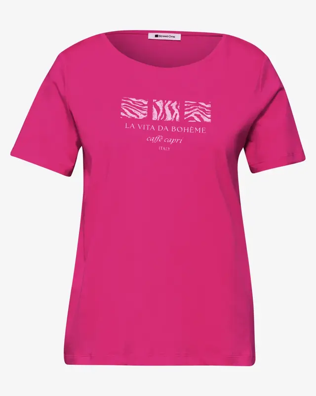 Street One Shirt met Frontprint - Magenta Dream
