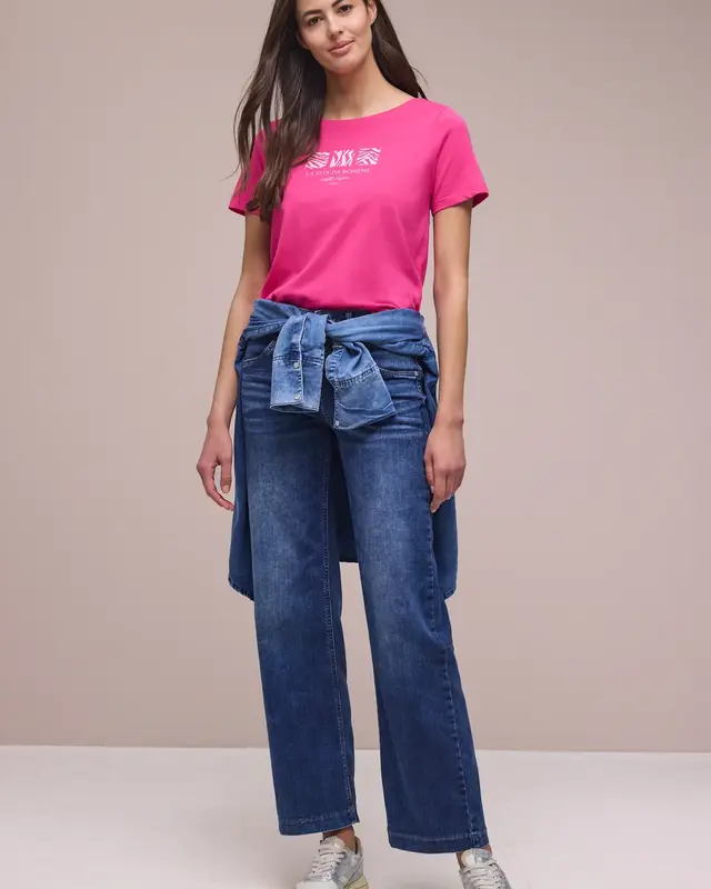 Street One Shirt met Frontprint - Magenta Dream