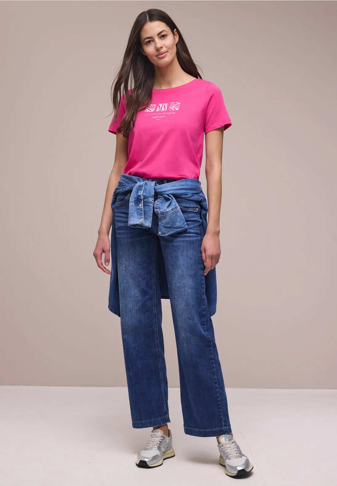 Street One Shirt met Frontprint - Magenta Dream