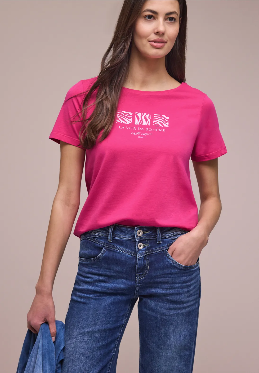 Street One Shirt met Frontprint - Magenta Dream