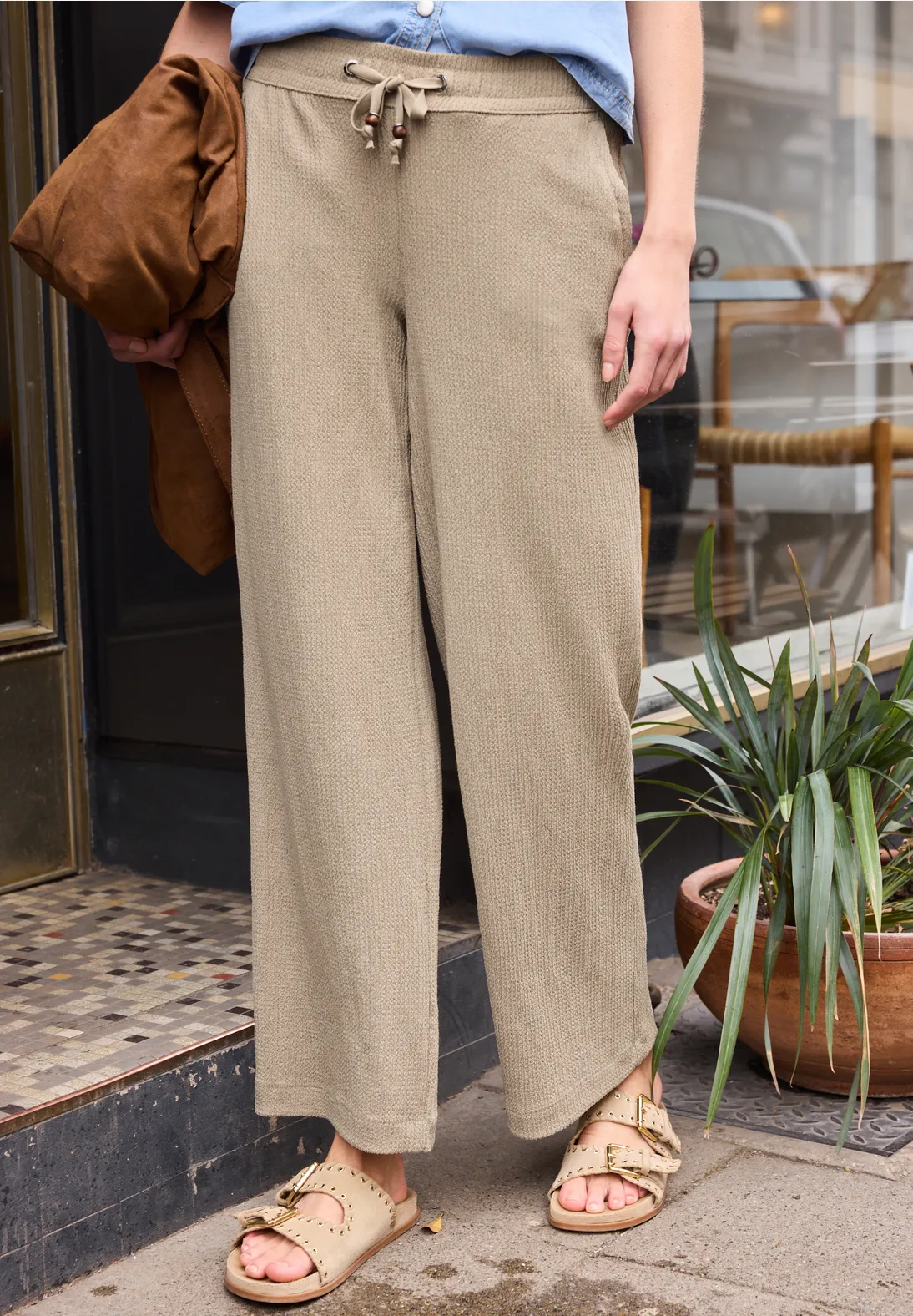 Street One Studio Wide Leg Structuur Broek - Silent Sand