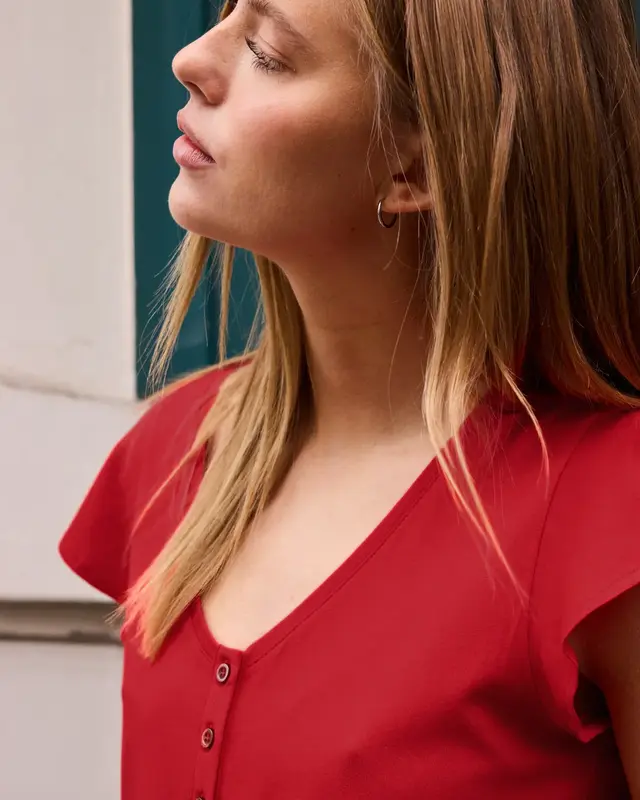 Street One Studio Shirt with V-Neck - Chili Red