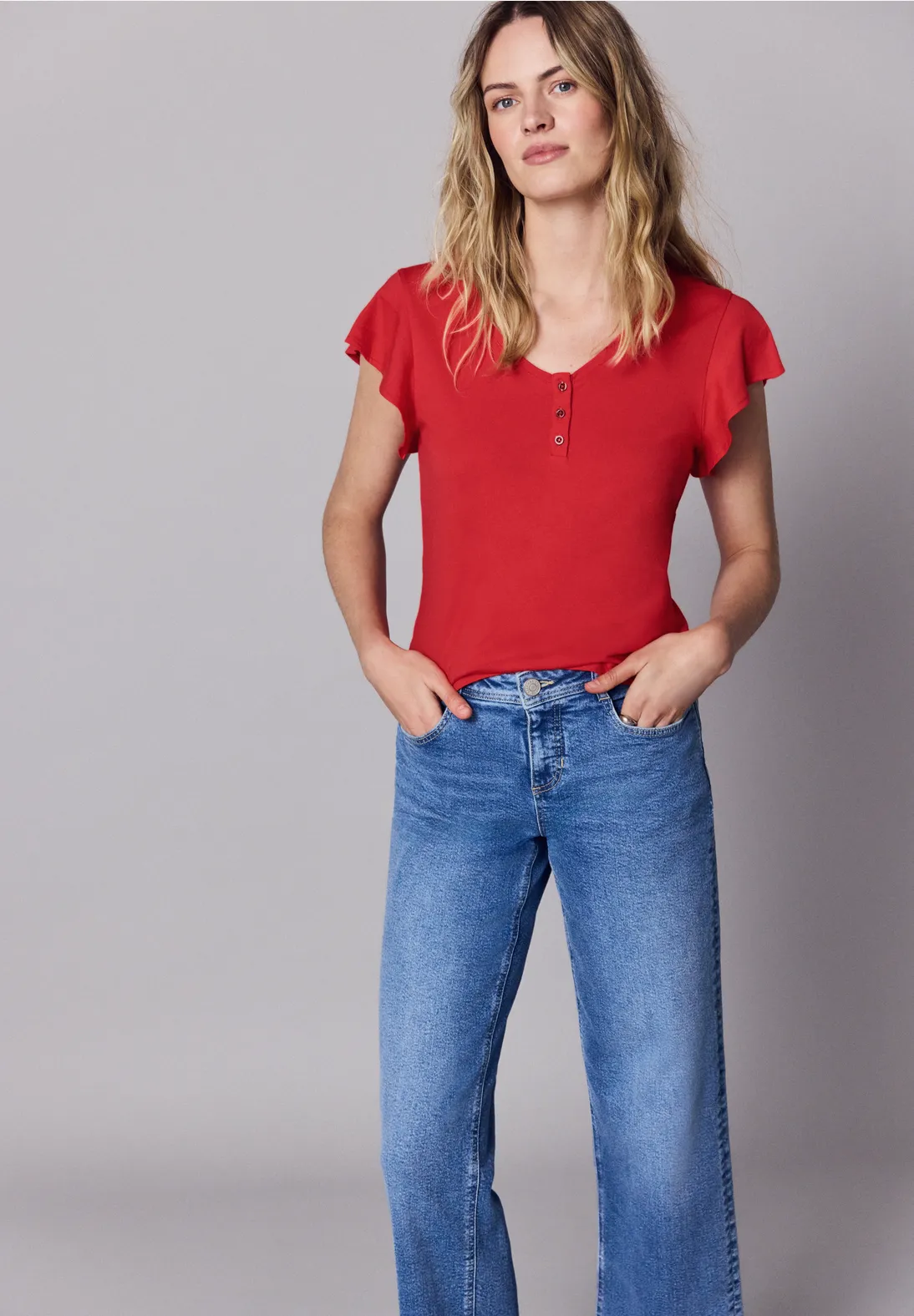 Street One Studio Shirt mit Volants - Chili Red