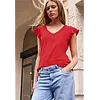 Shirt with V-Neck - Chili Red