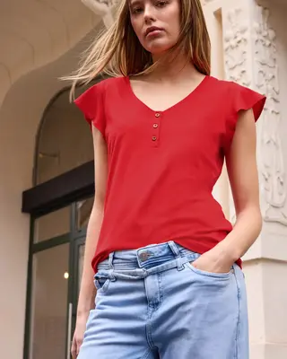 Street One Studio Shirt met Volant Mouw - Chili Red