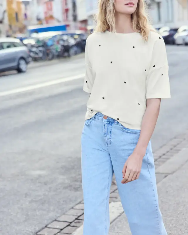 Street One Studio Shirt mit Herzchen-Print - Off White