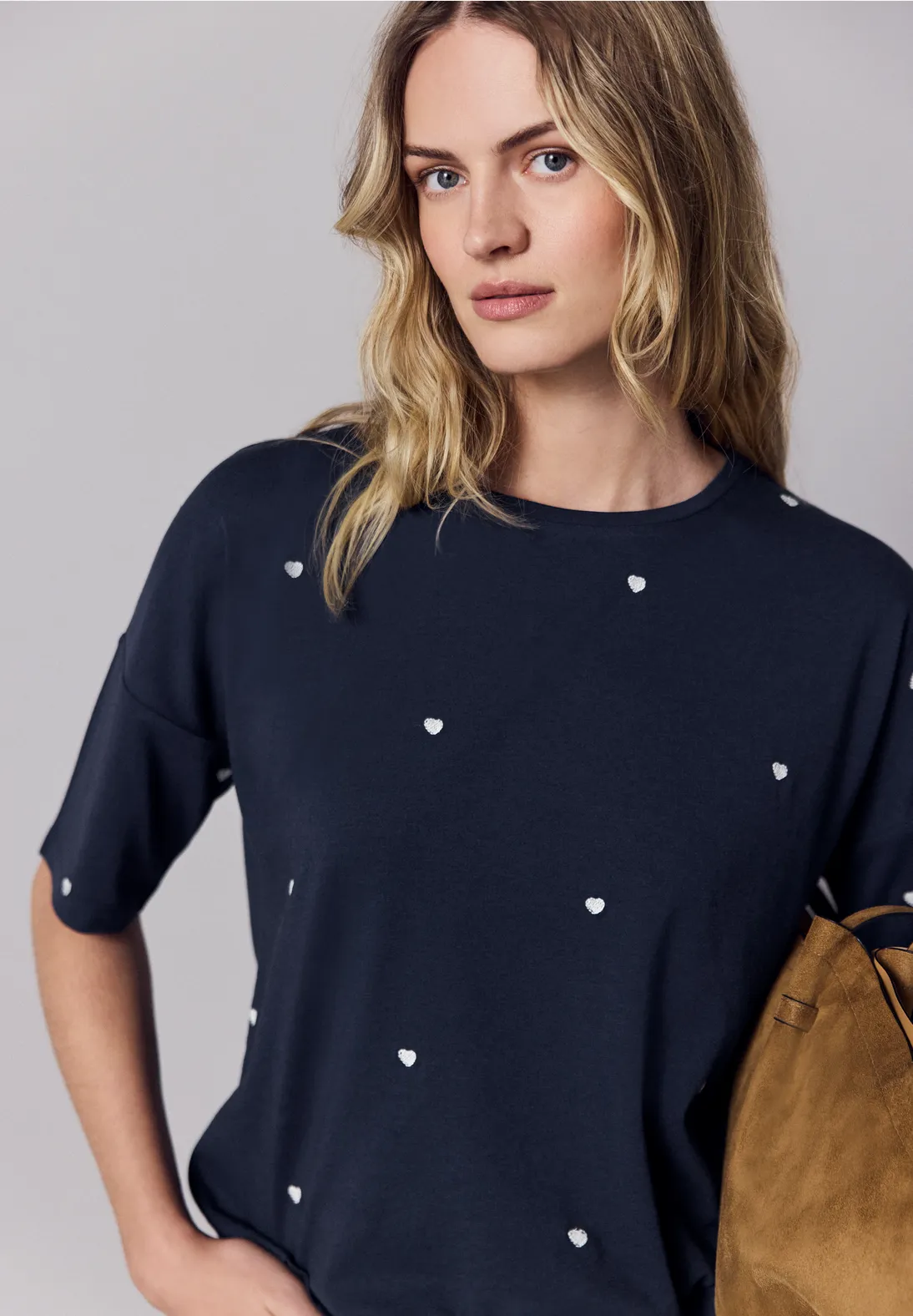 Street One Studio Shirt mit Herzchen-Print - Midnight Muse