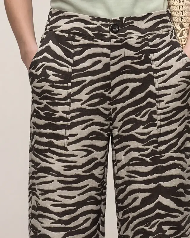 Street One Wide Leg Hose Animal Print - Espresso Brown