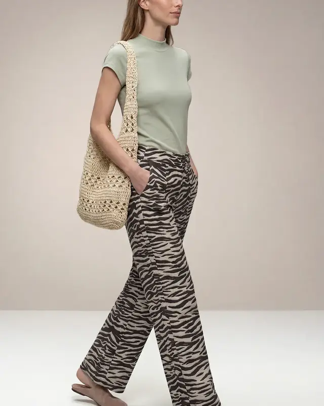 Street One Wide Leg Broek Dierenprint - Espresso Brown