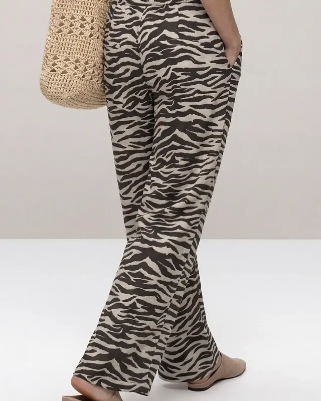 Street One Wide Leg Pants Animal Print - Espresso Brown