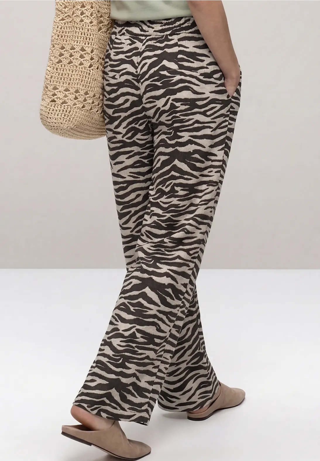Street One Wide Leg Pants Animal Print - Espresso Brown