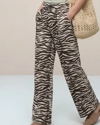 Street One Wide Leg Hose Animal Print - Espresso Brown