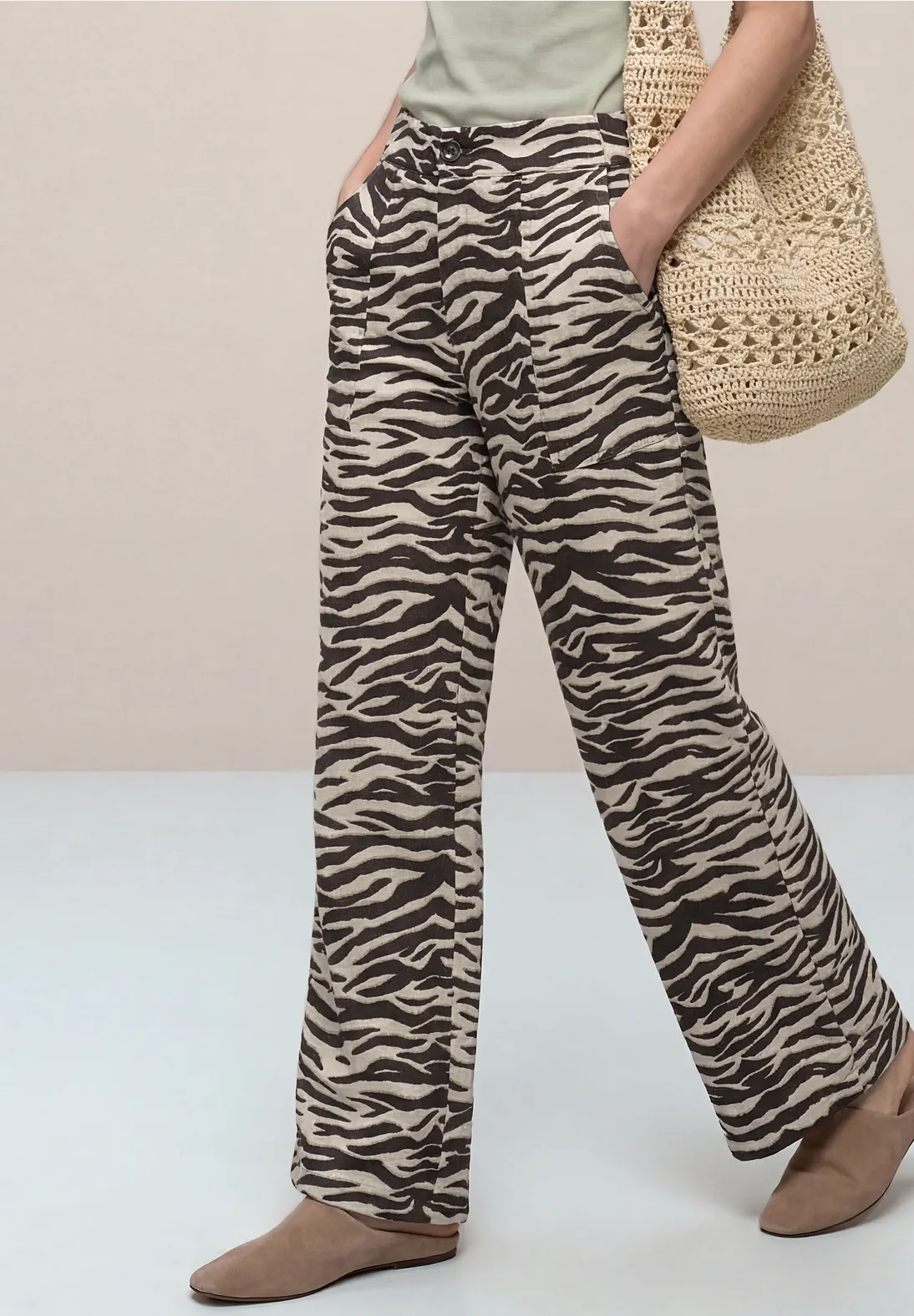 Street One Wide Leg Pants Animal Print - Espresso Brown