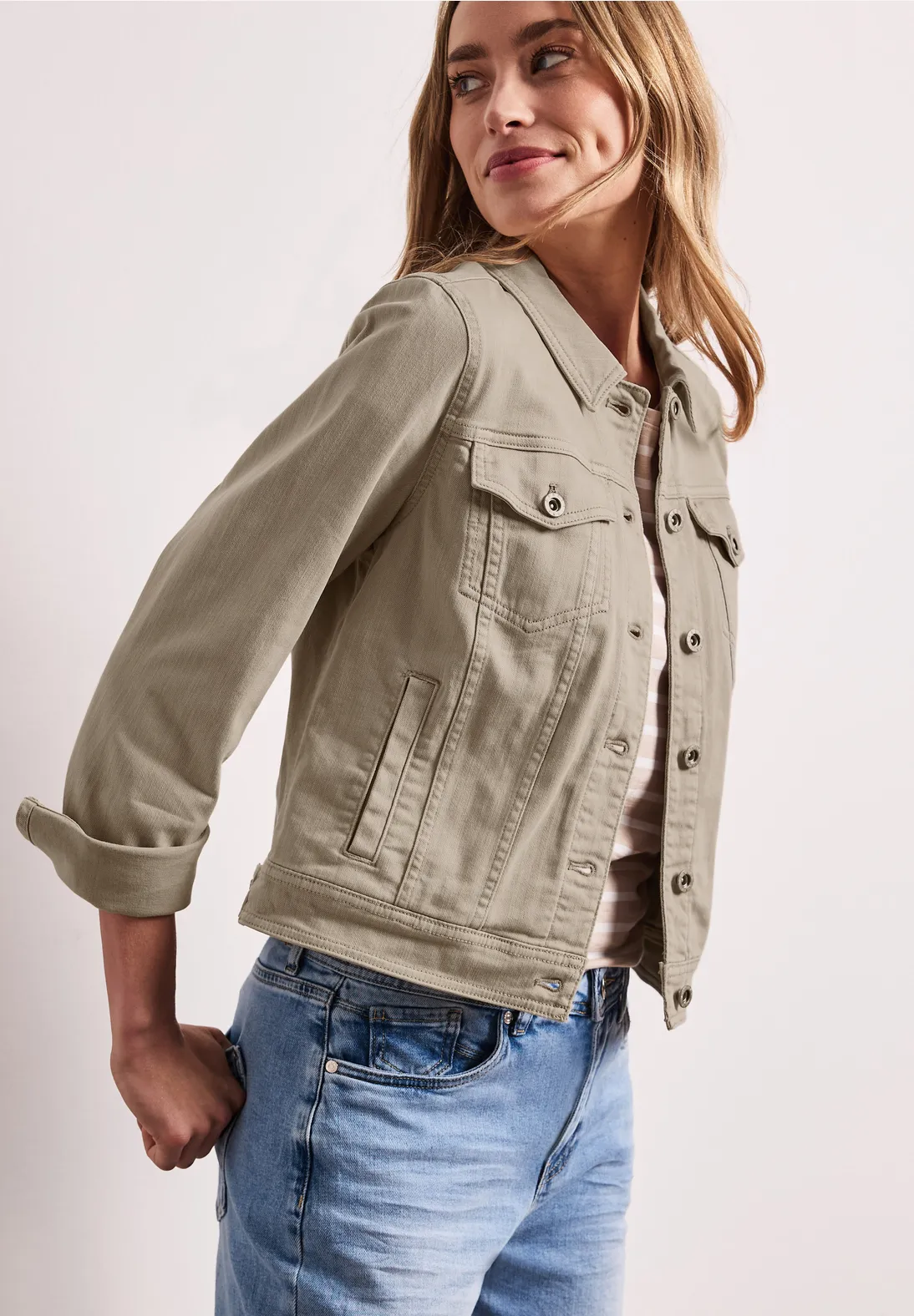 Street One Color Jacke Denim Look - Beige Washed