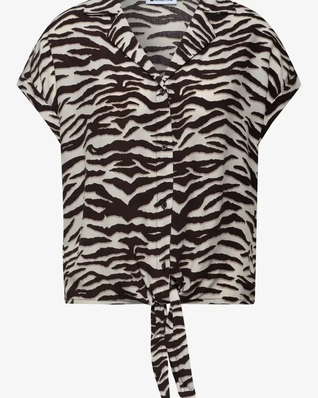 Street One Print Blouse Bowling Collar - Espresso Brown