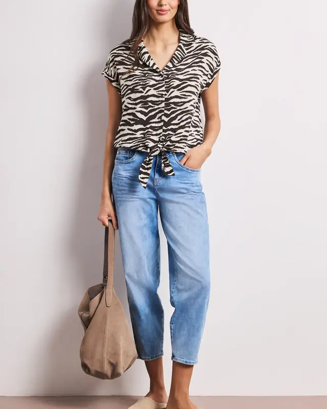 Street One Print Blouse Bowling Kraag - Espresso Brown