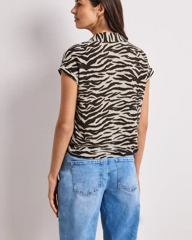 Street One Print Blouse Bowling Collar - Espresso Brown