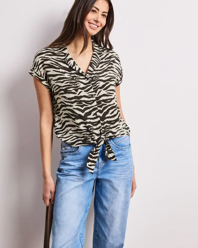 Street One Print Bluse Bowlingkragen - Espresso Brown