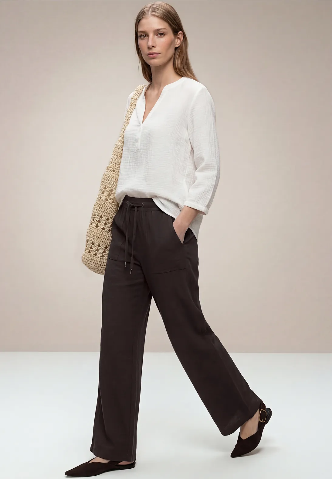Street One Wide Leg Pants Emee - Espresso Brown