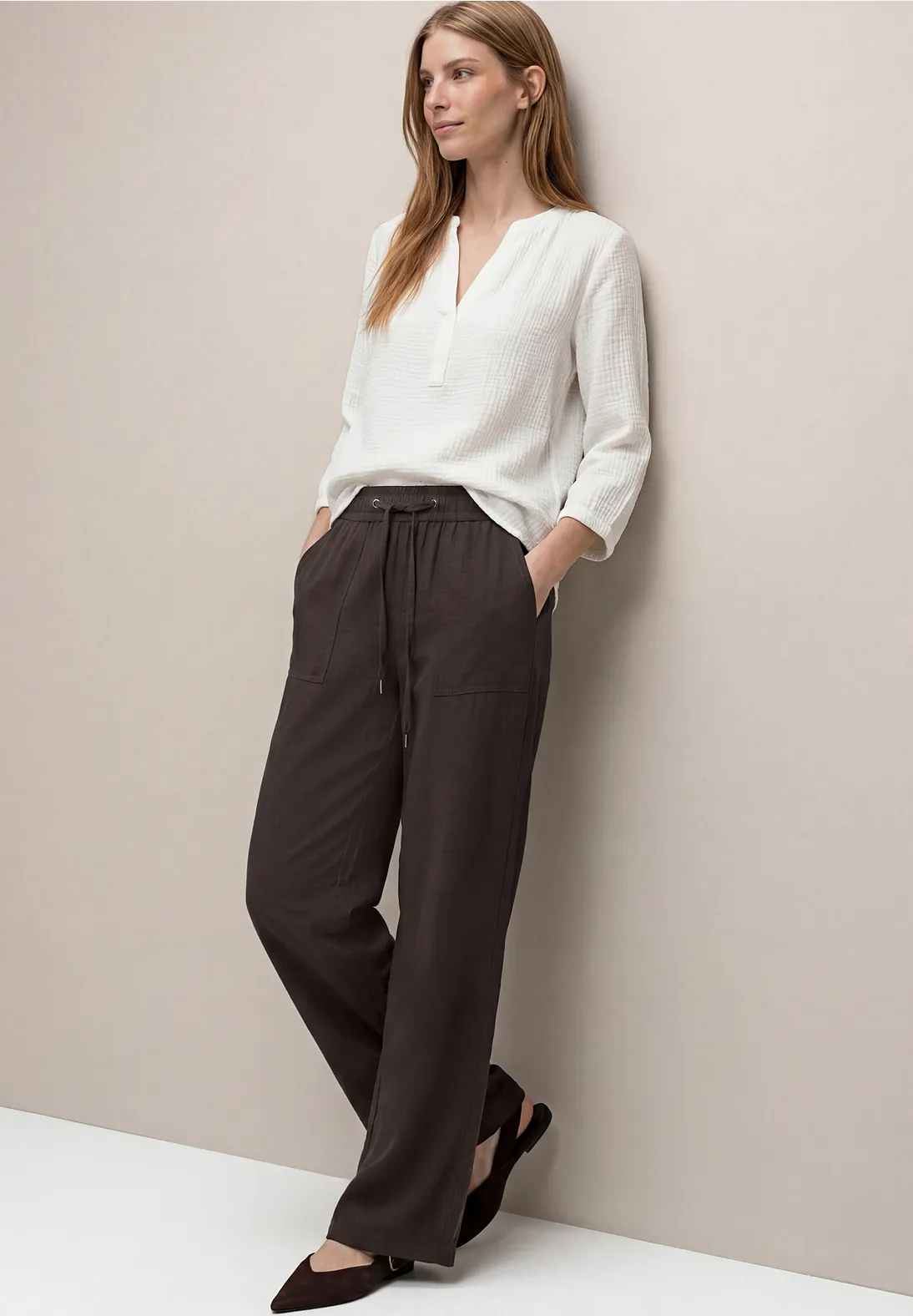 Street One Wide Leg Pants Emee - Espresso Brown