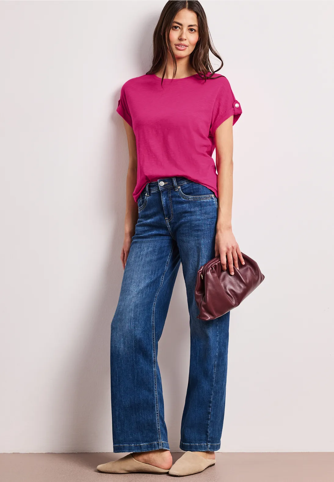 Street One Shirt met Knoopdetail - Magenta Dream