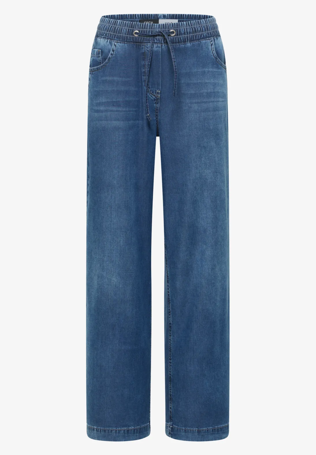 Cecil Wide Leg Pants - Mid Blue Used Wash