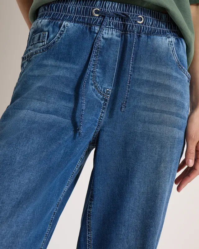 Cecil Wide Leg Pants - Mid Blue Used Wash