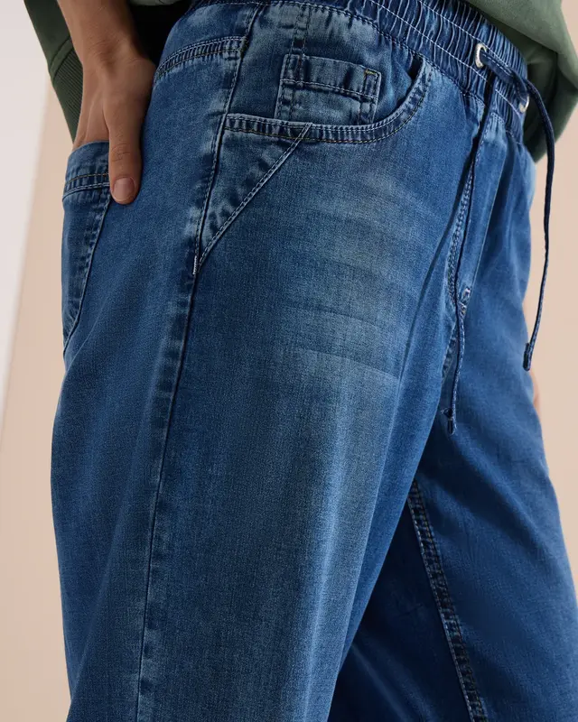 Cecil Wide Leg Pants - Mid Blue Used Wash