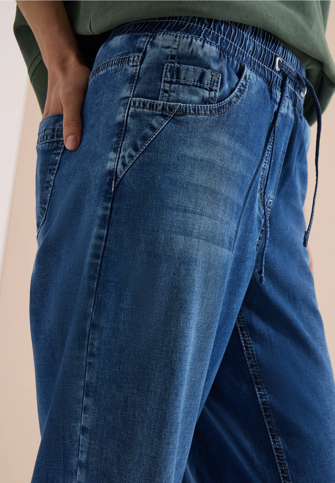 Cecil Wide Leg Broek Neele - Mid Blue Used Wash