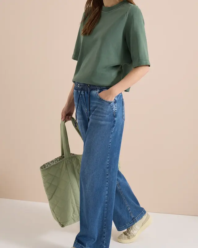 Cecil Wide Leg Broek Neele - Mid Blue Used Wash