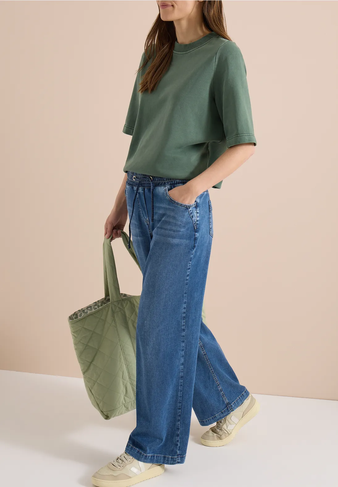 Cecil Wide Leg Hose - Mid Blue Used Wash