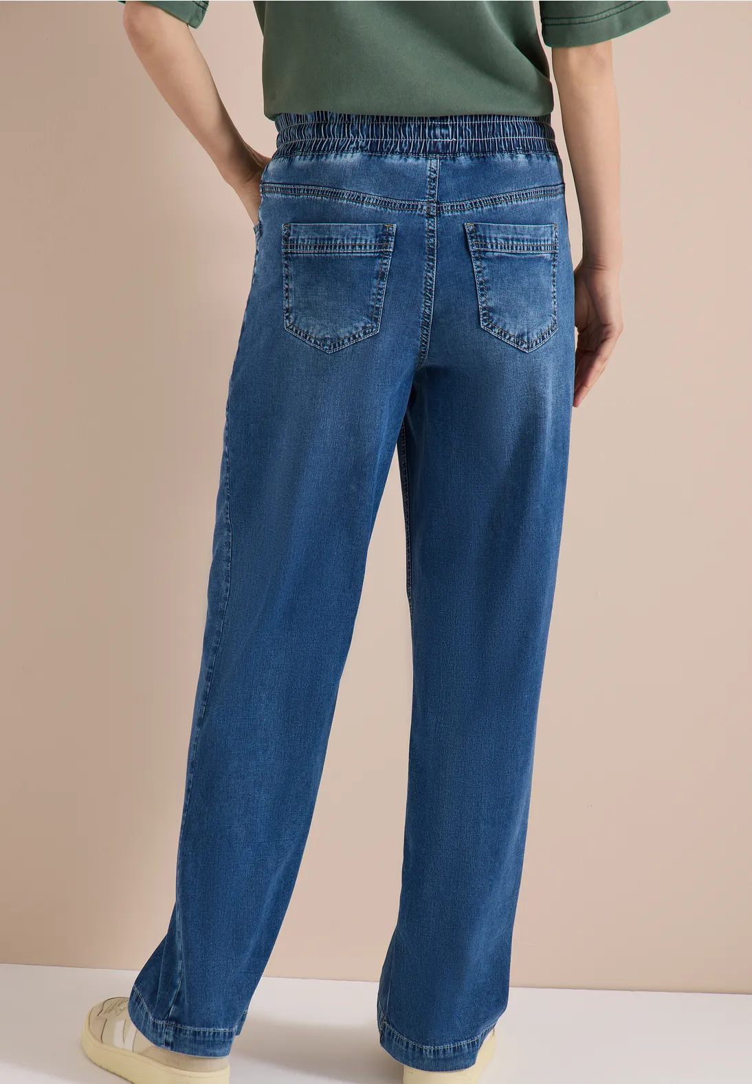 Cecil Wide Leg Pants - Mid Blue Used Wash