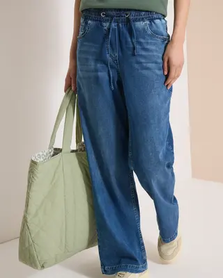 Cecil Wide Leg Broek Neele - Mid Blue Used Wash