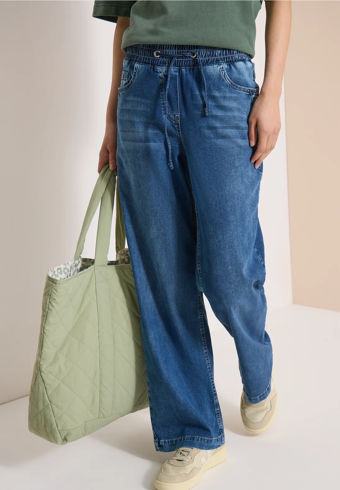 Cecil Wide Leg Broek Neele - Mid Blue Used Wash