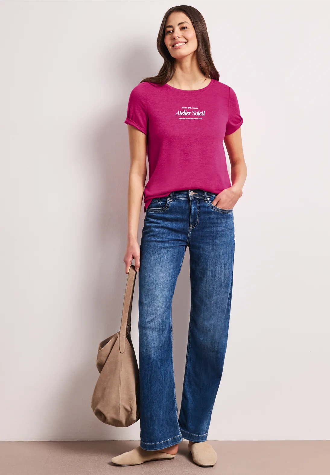 Street One Shirt mit Wording - Magenta Dream